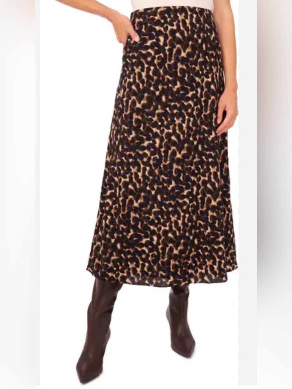 Halogen Leopard-Print Brushed Midi Skirt in Brown and Black
